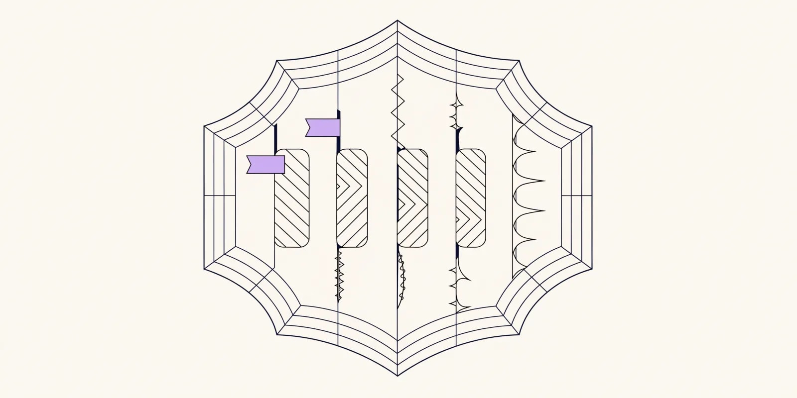 the objection pre-handler shield holds five objection-tags with a pre-loaded response card behind each, and small flags marking two slots as stall-versus-real-objection with one flag in lavender