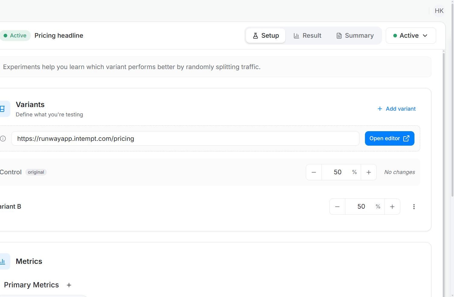 Shopify experiment setup: Understand variants