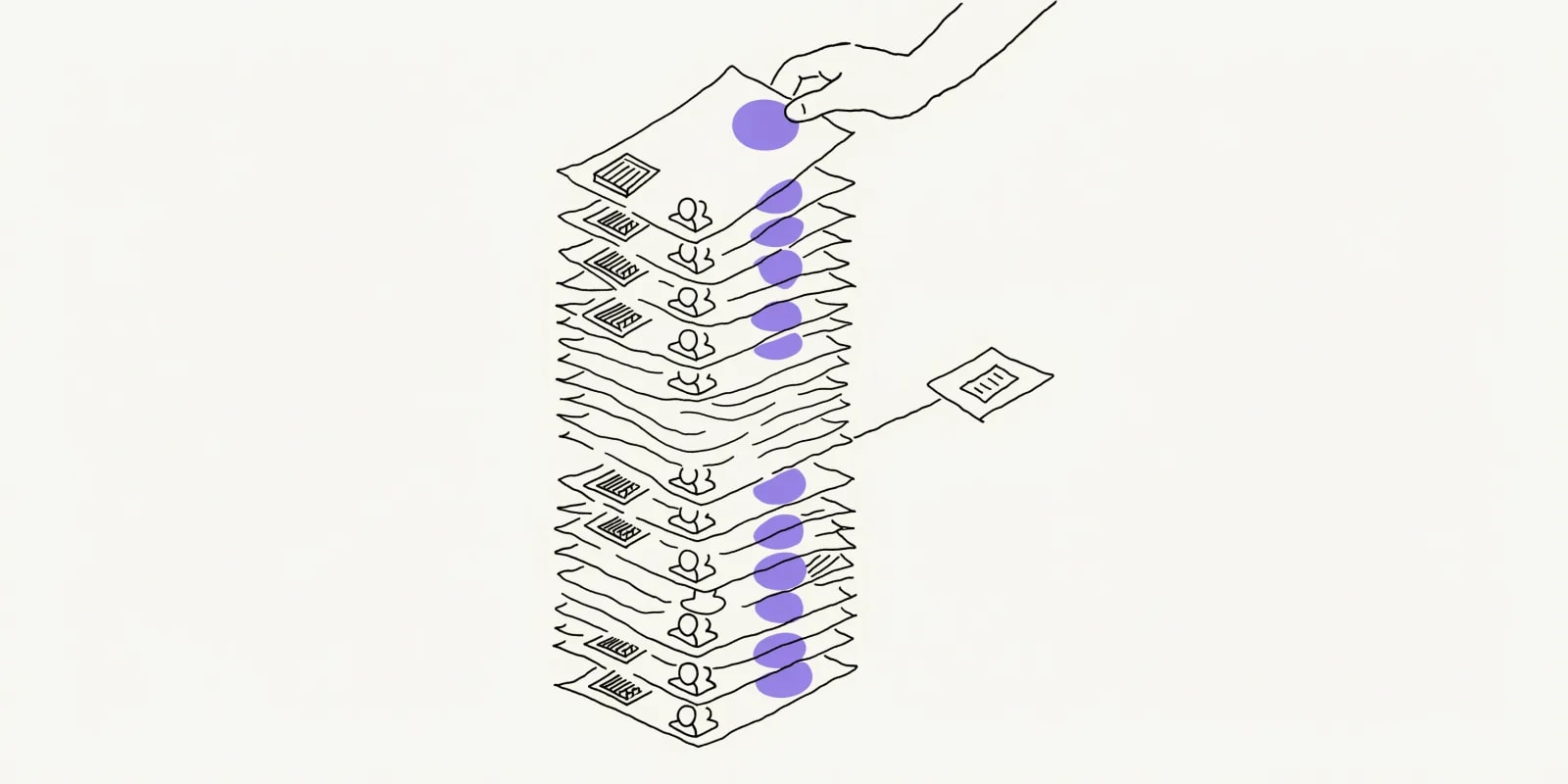 the-list-builder produces a stacked queue of prospect cards each stamped with a Hot/Warm/Cold/Skip dot and a one-line evidence fragment, with new cards being placed on top