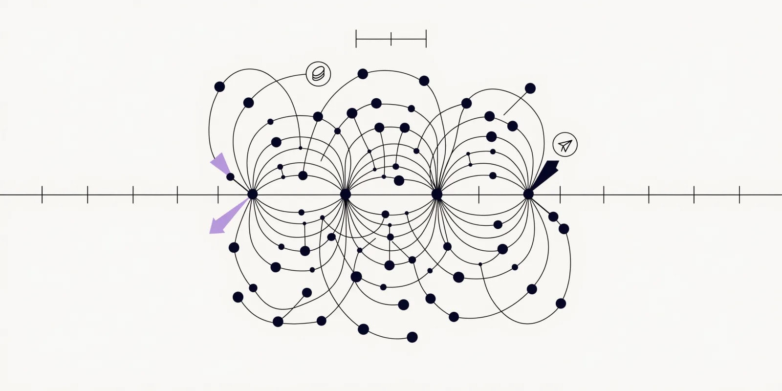the-margin-sentry marks SKU dots crossing below a margin-floor line since the last run - one arrow highlighted in lavender - with cause-tags separating pricing/COGS crossings (coin icon) from ad-spend crossings (paper-plane), and a comparison bracket between two run timestamps